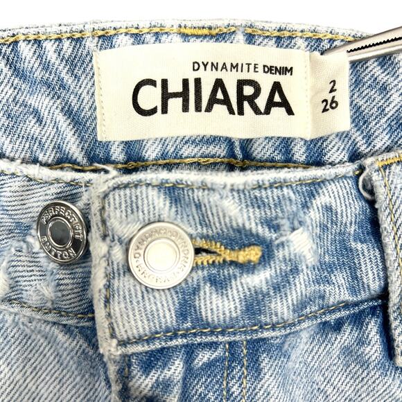 Dynamite Denim Chiara Mid-Rise Straight Jeans Sz 2 Light Wash Distressed Grunge - Picture 3 of 12